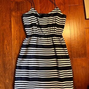 J. Crew Navy and White Strapless Dress